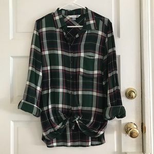 Old Navy Green & Pink Plaid Button Down